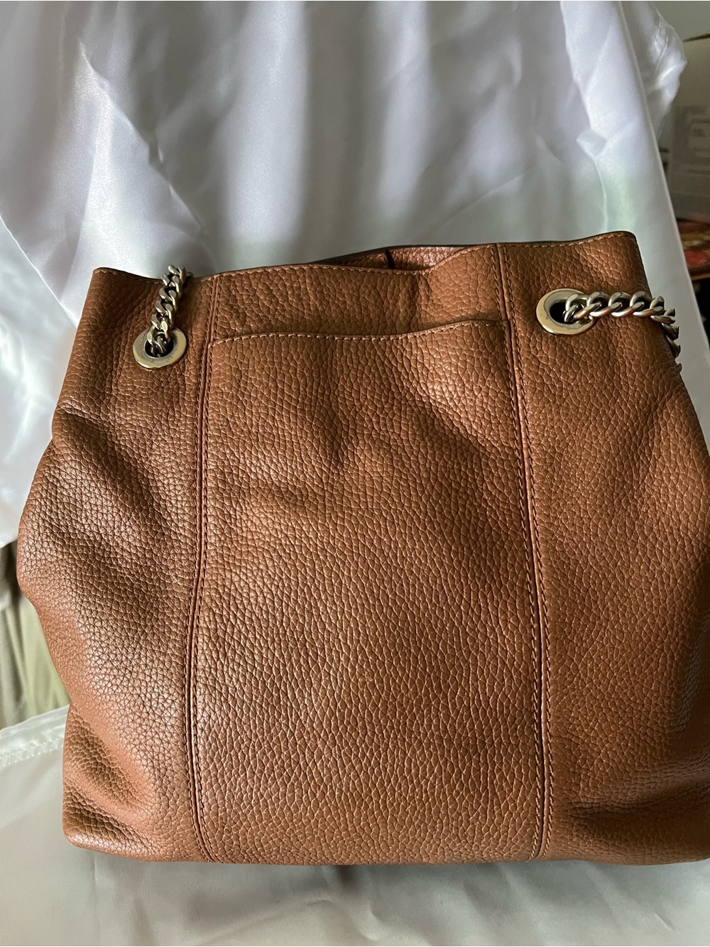 Michael Kors Cognac Pebbled Leather Crossbody Bag with Chain Straps - Picture 7 of 12